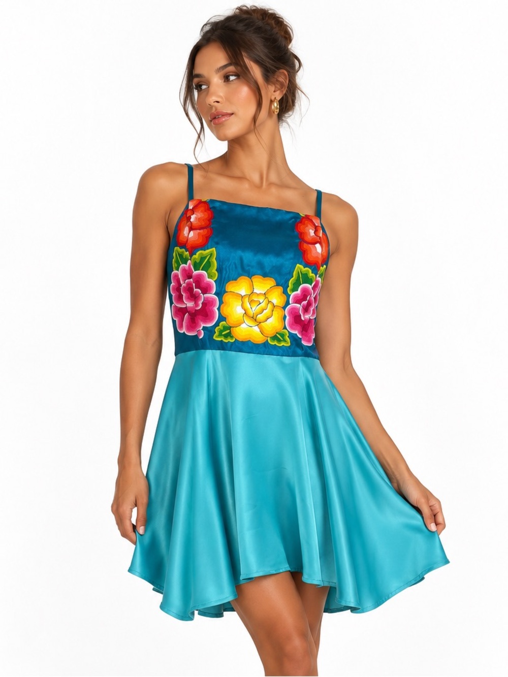 TROPICALCORE Resortwear Vacation Floral Embroidered Fit & Flare Dress